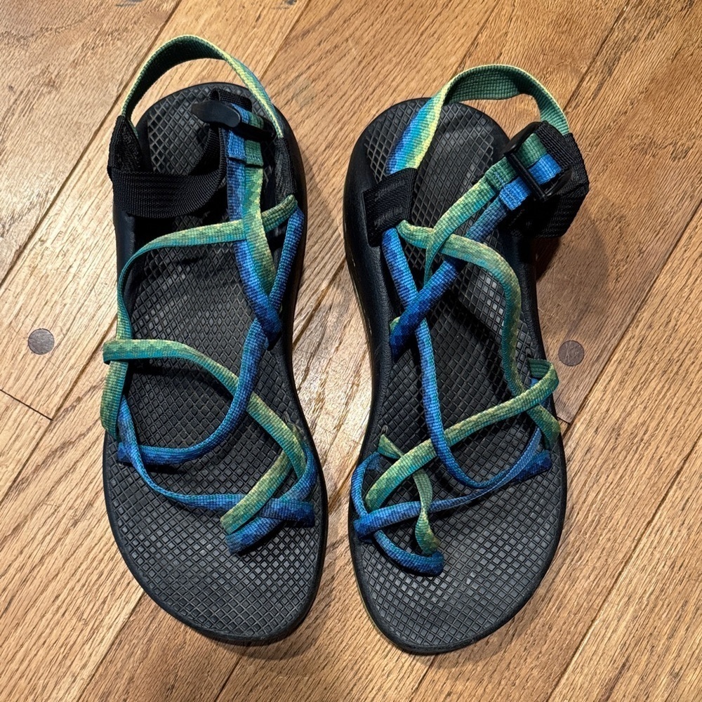 Chaco Women's Sandals - Vibrant Green and Blue Straps 9